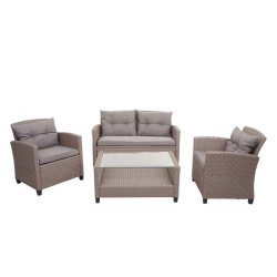 Havem�bels�t - gr�brune polyrattan havem�bler med gr�brune hynder