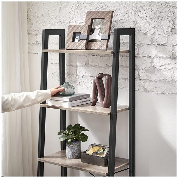 Reol - stigereol i industrielt design - gr� beige 138 x 56 x 34