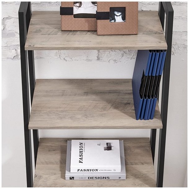 Reol - stigereol i industrielt design - gr� beige 138 x 56 x 34