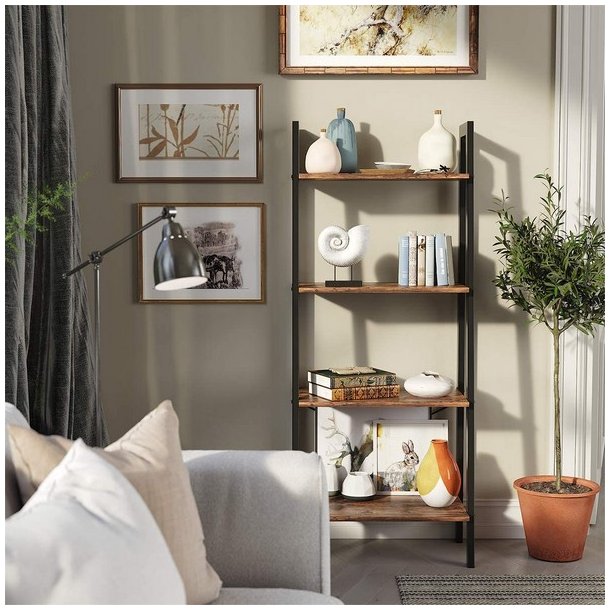 Reol - stigereol i industrielt design - rustik brun 138 x 56 x 34