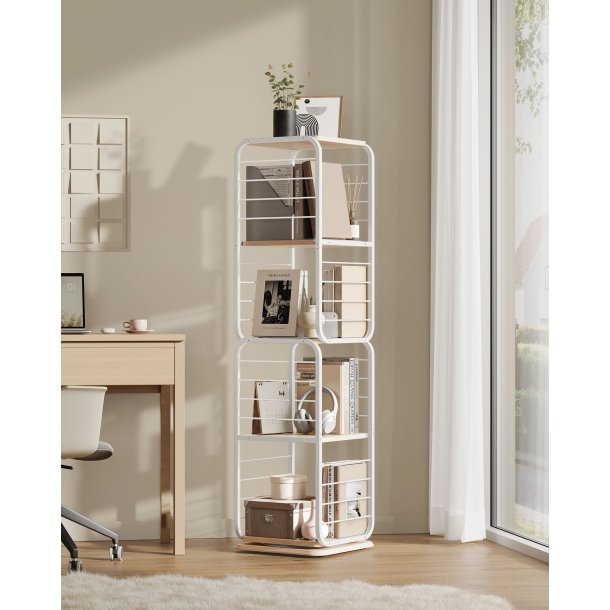 Reol - 360&deg; roterbar bogreol - hvid gulvreol - 43 x 43 x 158