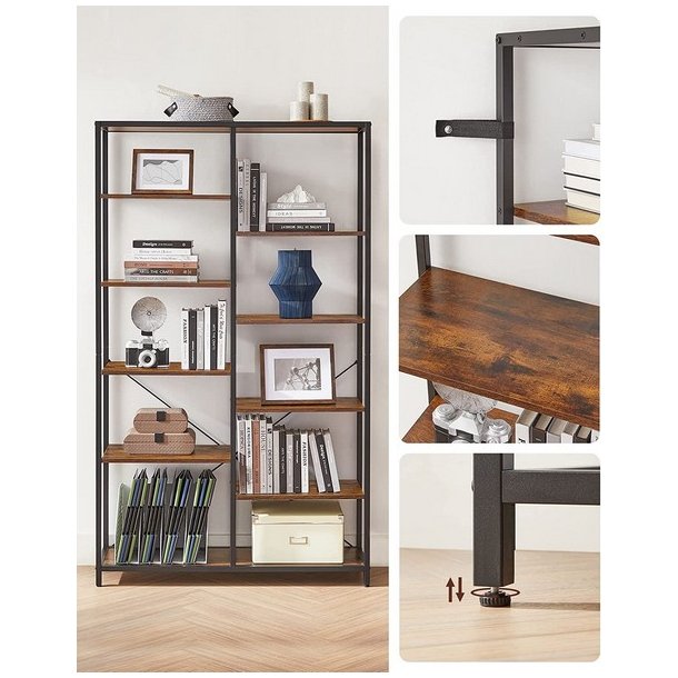 Stuereol - reol i industrielt design - rustik brun 170x100x30