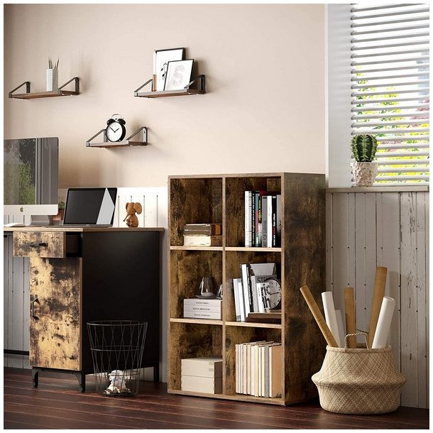 Bogreol - rumdeler i industrielt design - rustik brun 65,5x30x97,5