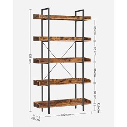 Bogreol - stuereol med 5 hylder - rustik brun 100 x 28 x 178