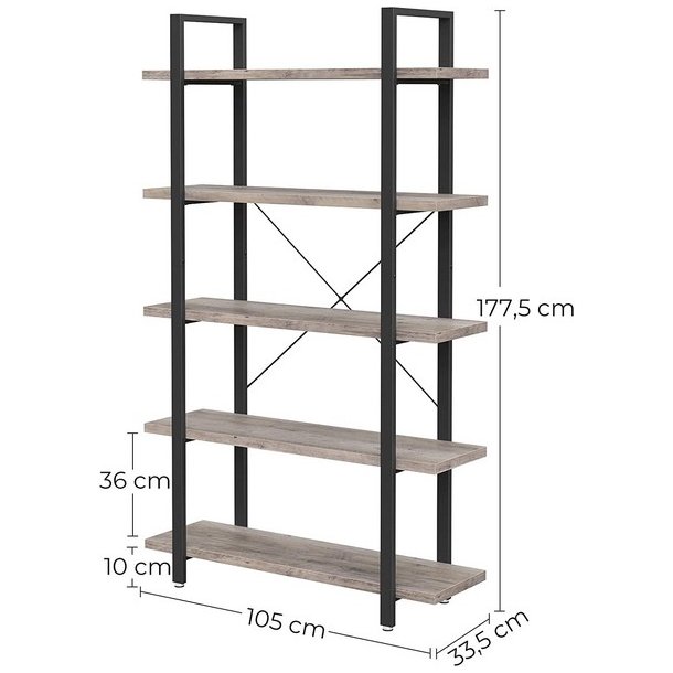 Reol - stuereol i industrielt design - gr� beige 177,5 x 105 x 33,5