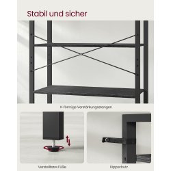 Reol - stuereol i industrielt design - sort 186 x 80 x 30