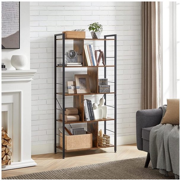 Reol - bogreol i industrielt design - rustik brun 74x30x150