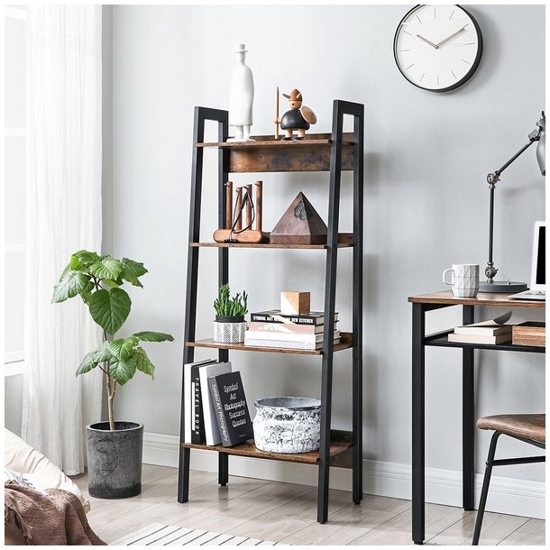 Reol - stigereol i industrielt design - rustik brun 138 x 56 x 34