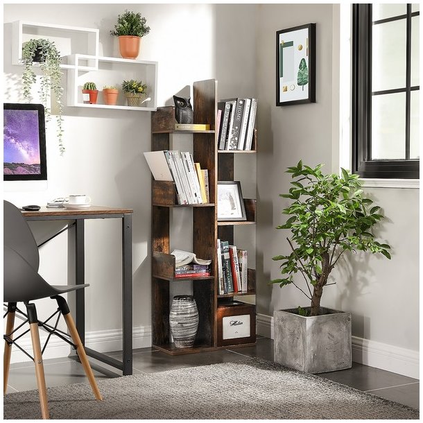 Reol - bogreol i industrielt design - rustik brun 140 x 50 x 25