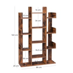 Reol - bogreol i industrielt design - rustik brun 140 x 86 x 25