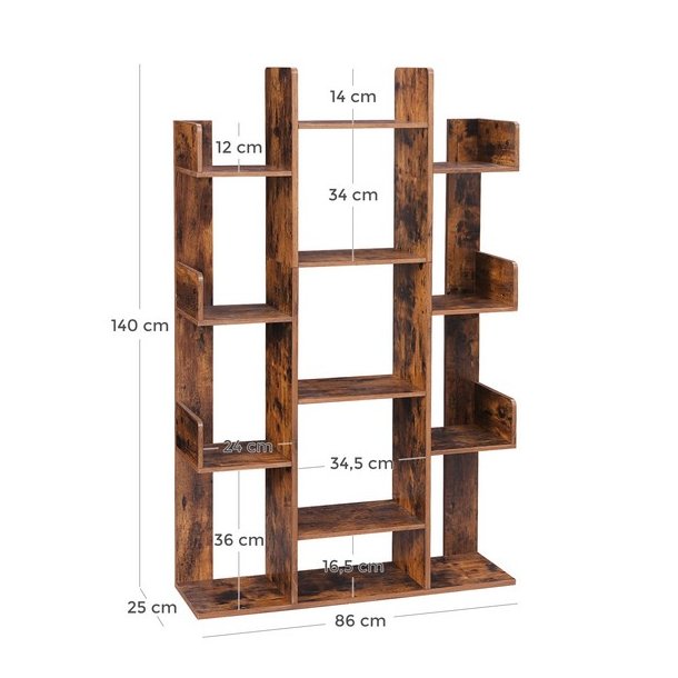 Reol - bogreol i industrielt design - rustik brun 140 x 86 x 25