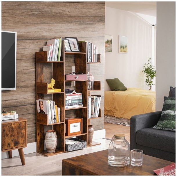 Reol - bogreol i industrielt design - rustik brun 140 x 86 x 25