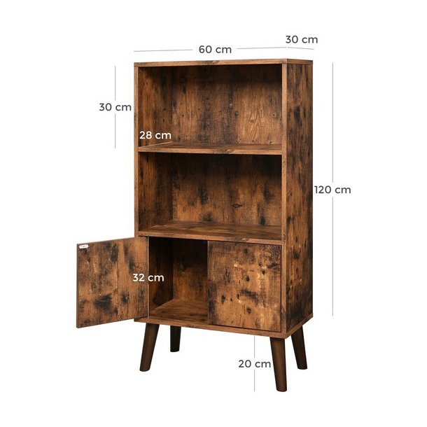 Reol - bogreol i industrielt design - rustik brun 120 x 30 x 60
