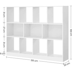 Rumdeler - fritst�ende bogreol - hvid reol 126x30x100