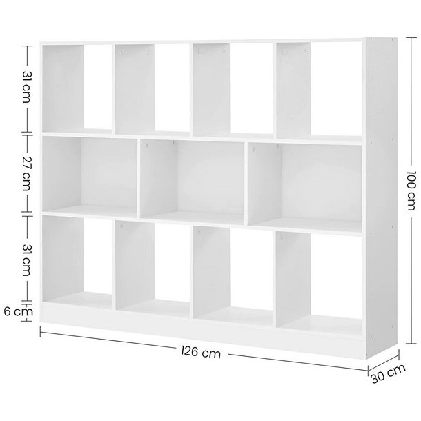 Rumdeler - fritst�ende bogreol - hvid reol 126x30x100