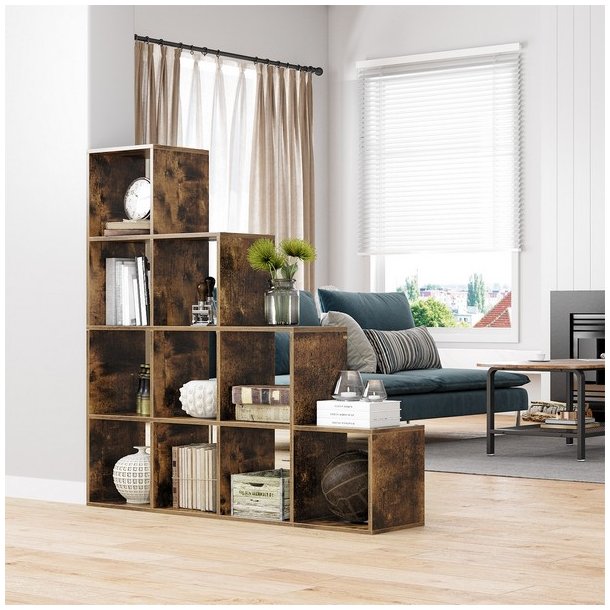 Rumdeler - fritst�ende bogreol i tr� - rustik brun 130 x 29 x 130