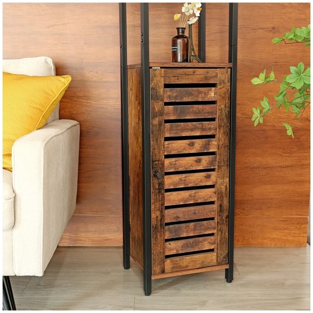 Reol med skab og 3 hylder - rustik brun gulvreol 37 x 30 x 167