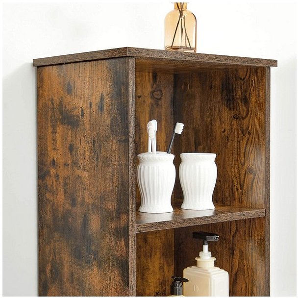 Reol med skab og 3 hylder - rustik brun gulvreol 40 x 30 x 167