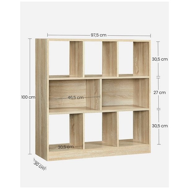 Rumdeler - fritst�ende bogreol - eg brun reol 97,5x30x100