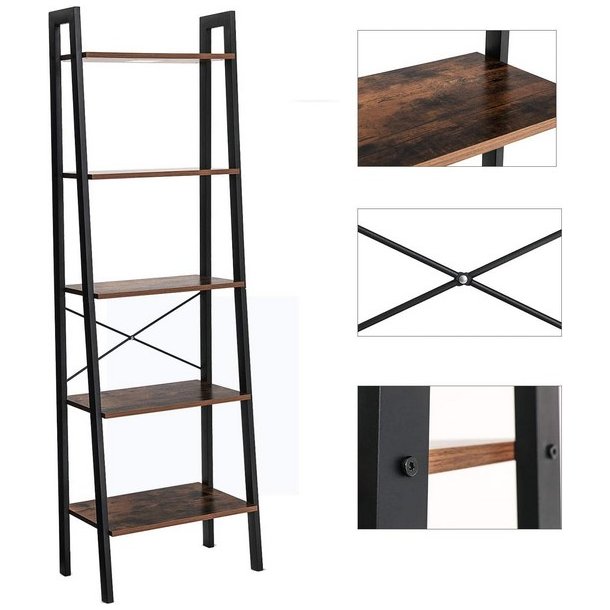 Reol - stigereol i industrielt design - rustik brun 172 x 56 x 34