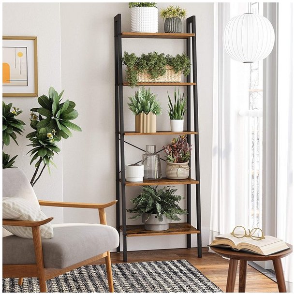 Reol - stigereol i industrielt design - rustik brun 172 x 56 x 34