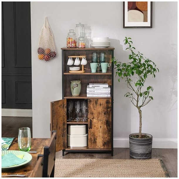 Reol - gulvreol med 2 hylder og skab - rustik brun 60x35x125