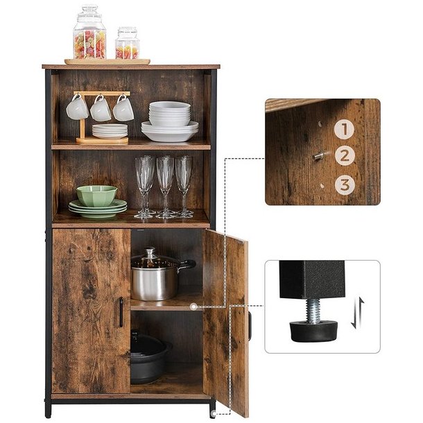 Reol - gulvreol med 2 hylder og skab - rustik brun 60x35x125