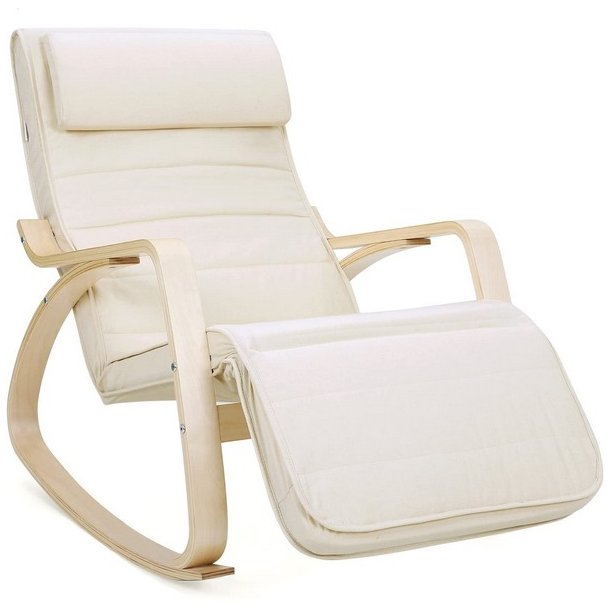 Gyngestol i birketr med justerbar fodsttte - beige stof