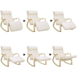 Gyngestol i birketr med justerbar fodsttte - beige stof