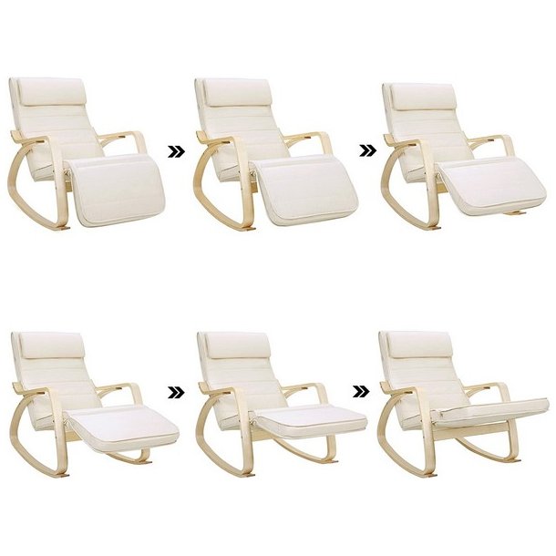 Gyngestol i birketr med justerbar fodsttte - beige stof