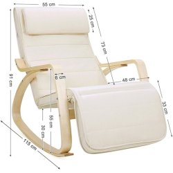 Gyngestol i birketr med justerbar fodsttte - beige stof