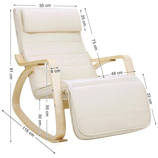 Gyngestol i birketr med justerbar fodsttte - beige stof