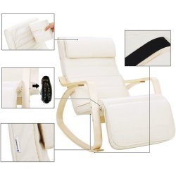 Gyngestol i birketr med justerbar fodsttte - beige stof