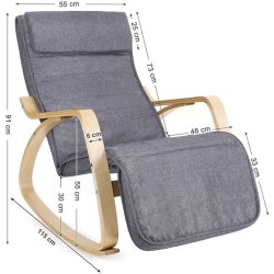 Gyngestol i birketr med justerbar fodsttte - gr bomuld stof