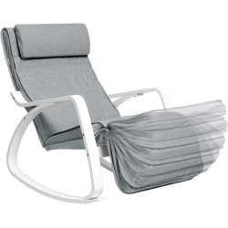 Gyngestol i birketr� med justerbar fodst�tte - lysegr� stof