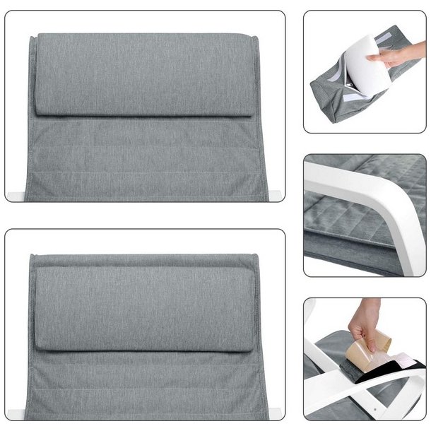 Gyngestol i birketr� med justerbar fodst�tte - lysegr� stof