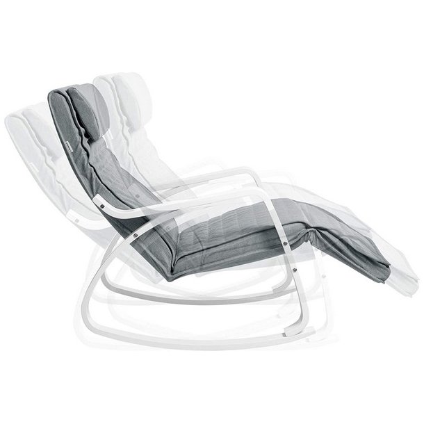 Gyngestol i birketr� med justerbar fodst�tte - lysegr� stof