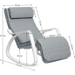 Gyngestol i birketr� med justerbar fodst�tte - lysegr� stof