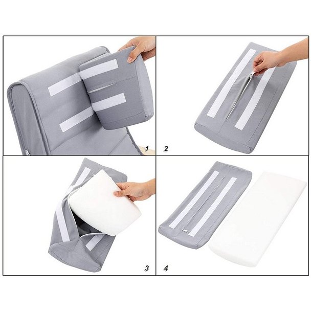 Gyngestol i birketr� med justerbar fodst�tte - lysegr� stof