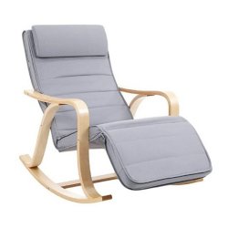 Gyngestol i birketr� med justerbar fodst�tte - lysegr� stof