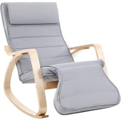 Gyngestol i birketr med justerbar fodsttte - lysegr stof