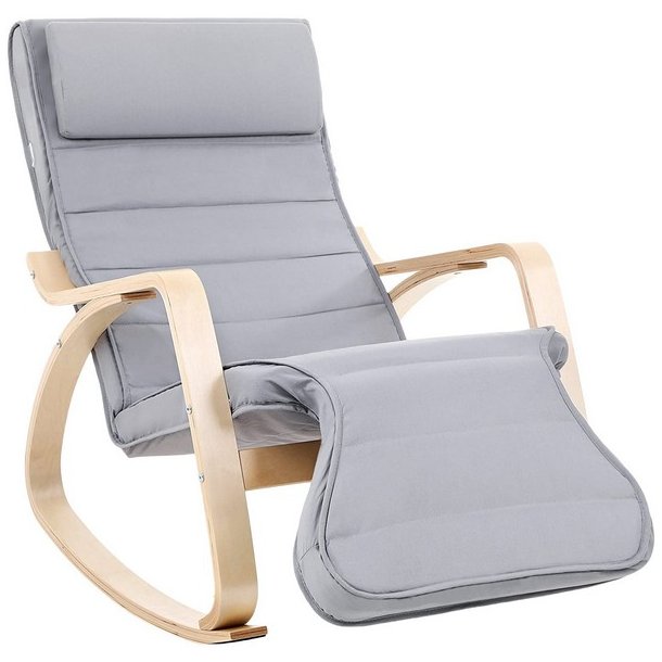 Gyngestol i birketr med justerbar fodsttte - lysegr stof