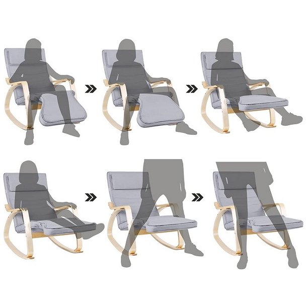 Gyngestol i birketr med justerbar fodsttte - lysegr stof