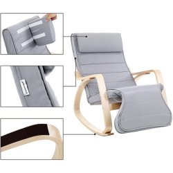 Gyngestol i birketr med justerbar fodsttte - lysegr stof