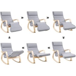 Gyngestol i birketr med justerbar fodsttte - lysegr stof