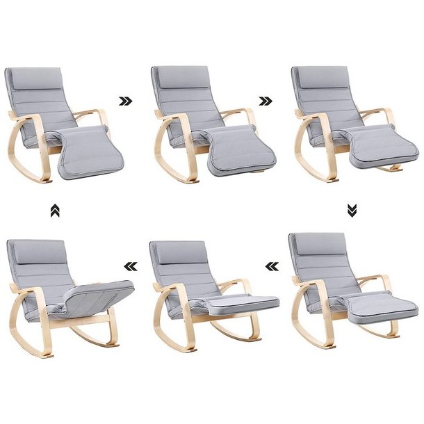 Gyngestol i birketr med justerbar fodsttte - lysegr stof