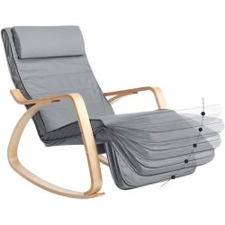 Gyngestol i birketr� med justerbar fodst�tte - lysegr� stof