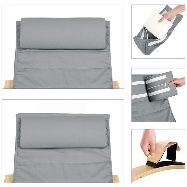 Gyngestol i birketr� med justerbar fodst�tte - lysegr� stof