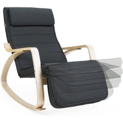 Gyngestol i birketr med justerbar fodsttte - mrkegr stof