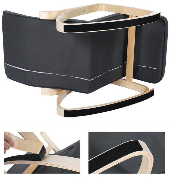 Gyngestol i birketr med justerbar fodsttte - mrkegr stof